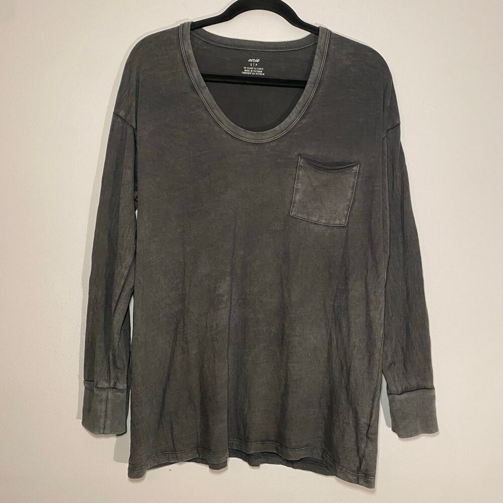 Aerie Gray Loungewear Long Sleeve Shirt Cotton Basic Normcore Women's size Small
